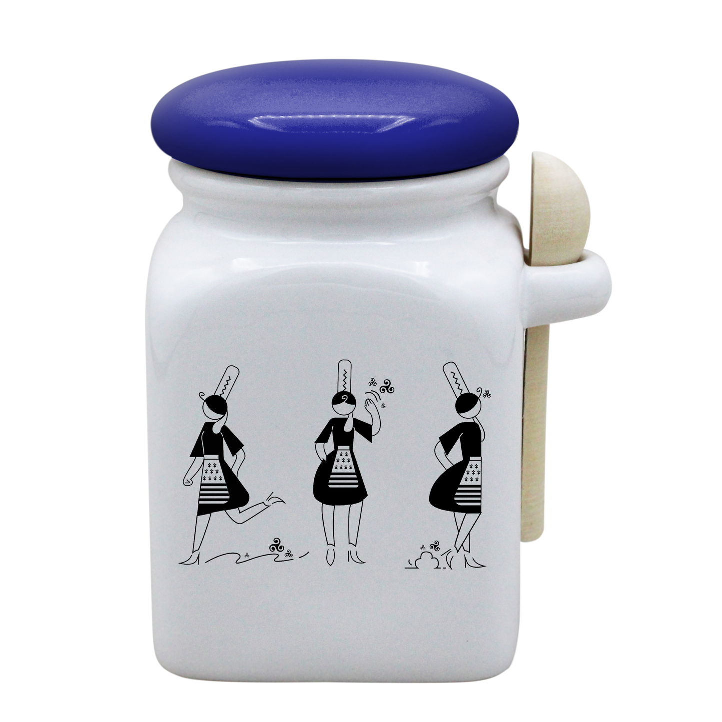 POT BLANC MM COUV. BLEU +CUIL. BOIS - ARMELLE BIGOUDENE 3 PICTOS