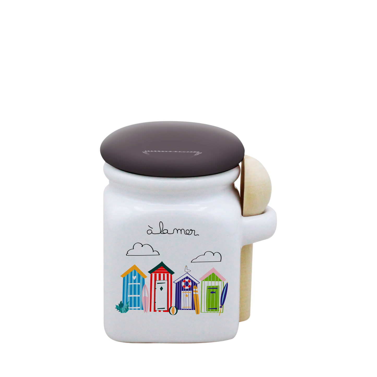 POT BLANC MINI COUV. GRIS+CUIL. BOIS-ALM3