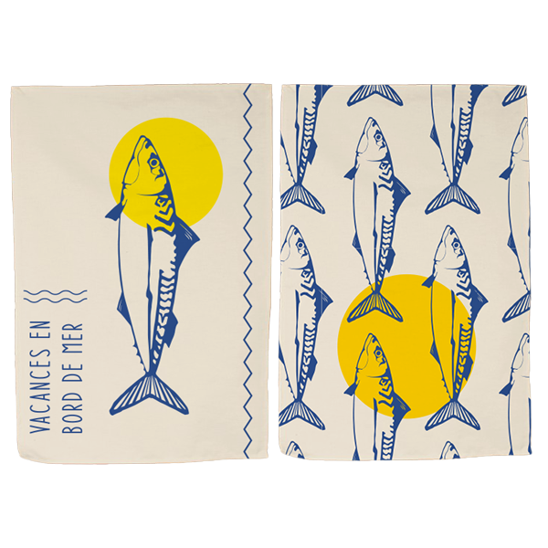 TORCHON SAKANA JAUNE SUR FOND CRÈME