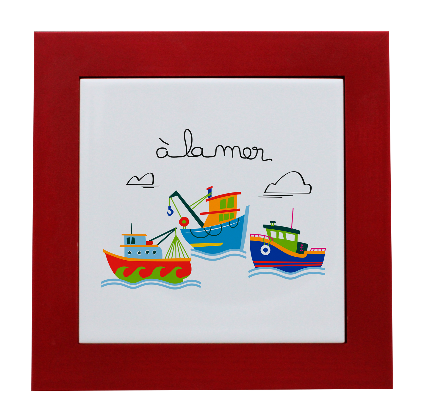 ENTOURAGE BOIS ROUGE-CARREAU FAIENCE 15x15 NU-A LA MER BATEAUX