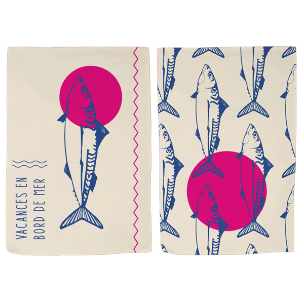 TORCHON SAKANA ROSE SUR FOND CRÈME