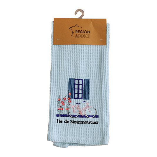 TORCHON NID D'ABEILLE FENETRE NOIRMOUTIER BLEU