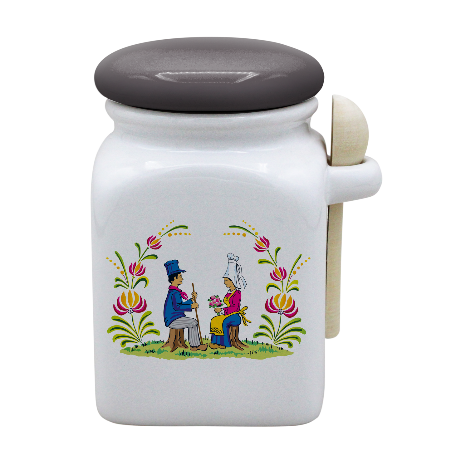 POT BLANC MM COUV. GRIS +CUIL. BOIS-RENOR