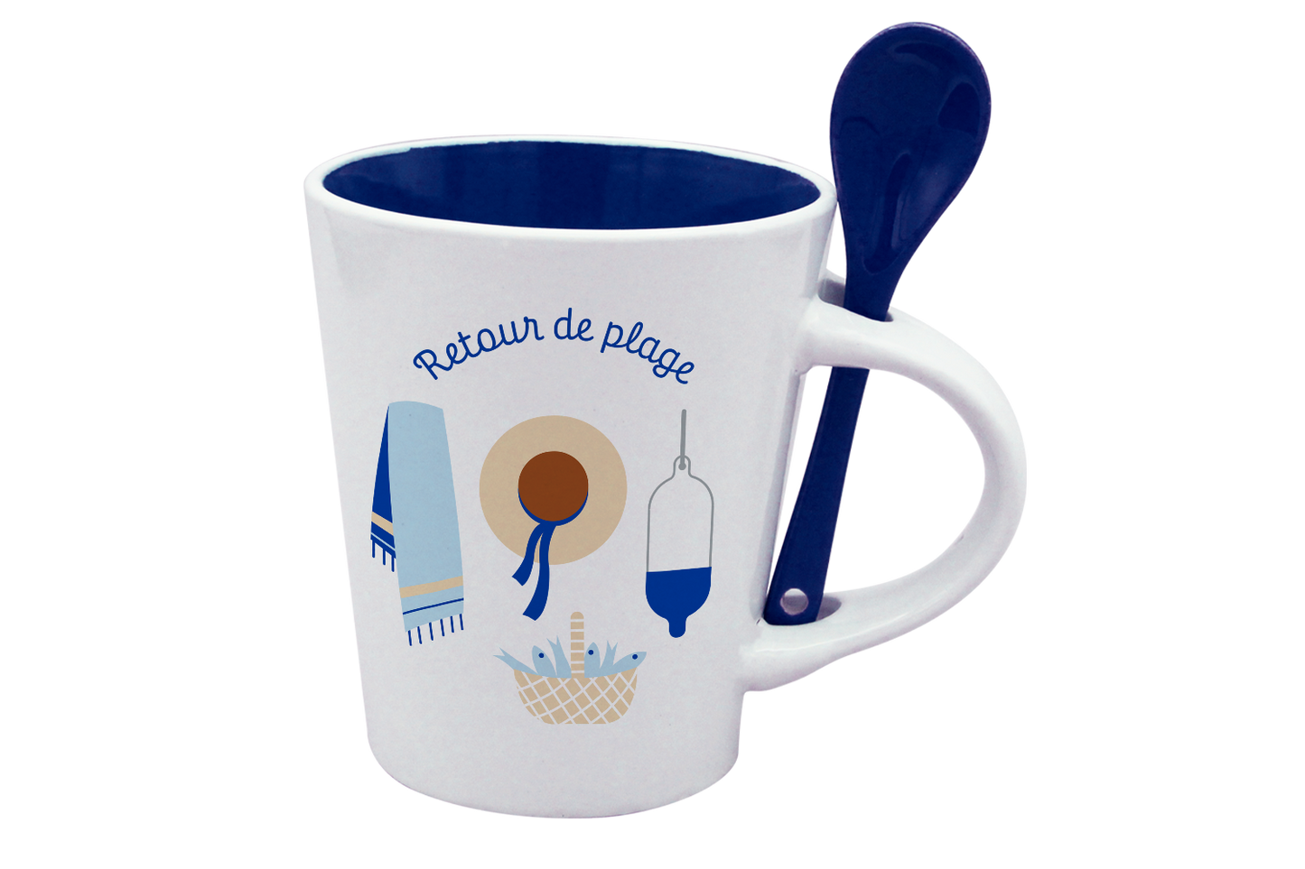 MUG CUILLERE BLANC INT. BLEU-RETOUR DE PLAGE LA PETITE EMI