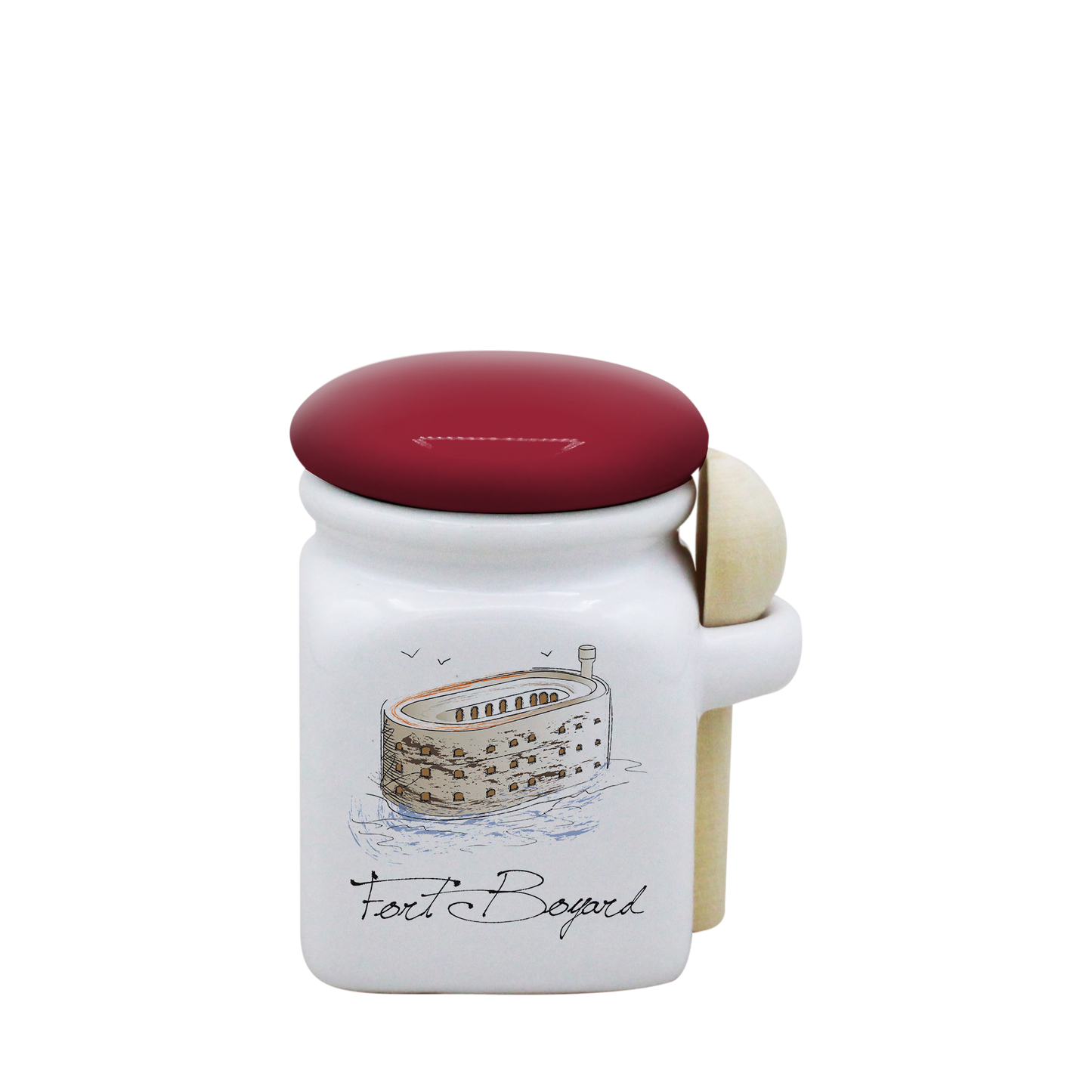POT BLANC MINI COUV. ROUGE+CUIL. BOIS -FOBOYD