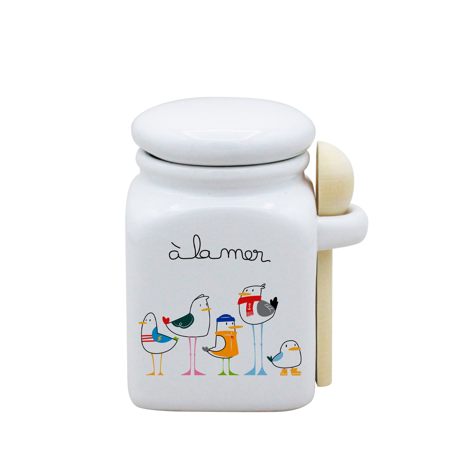 POT BLANC PM COUV. BLANC+CUIL. BOIS-A LA MER MOUETTES