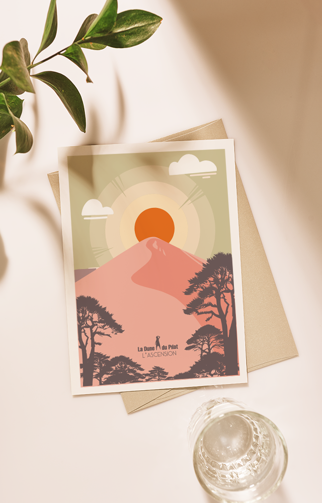 CARTE POSTALE FLAT DESIGN PILAT PISTACHE ET ROSE