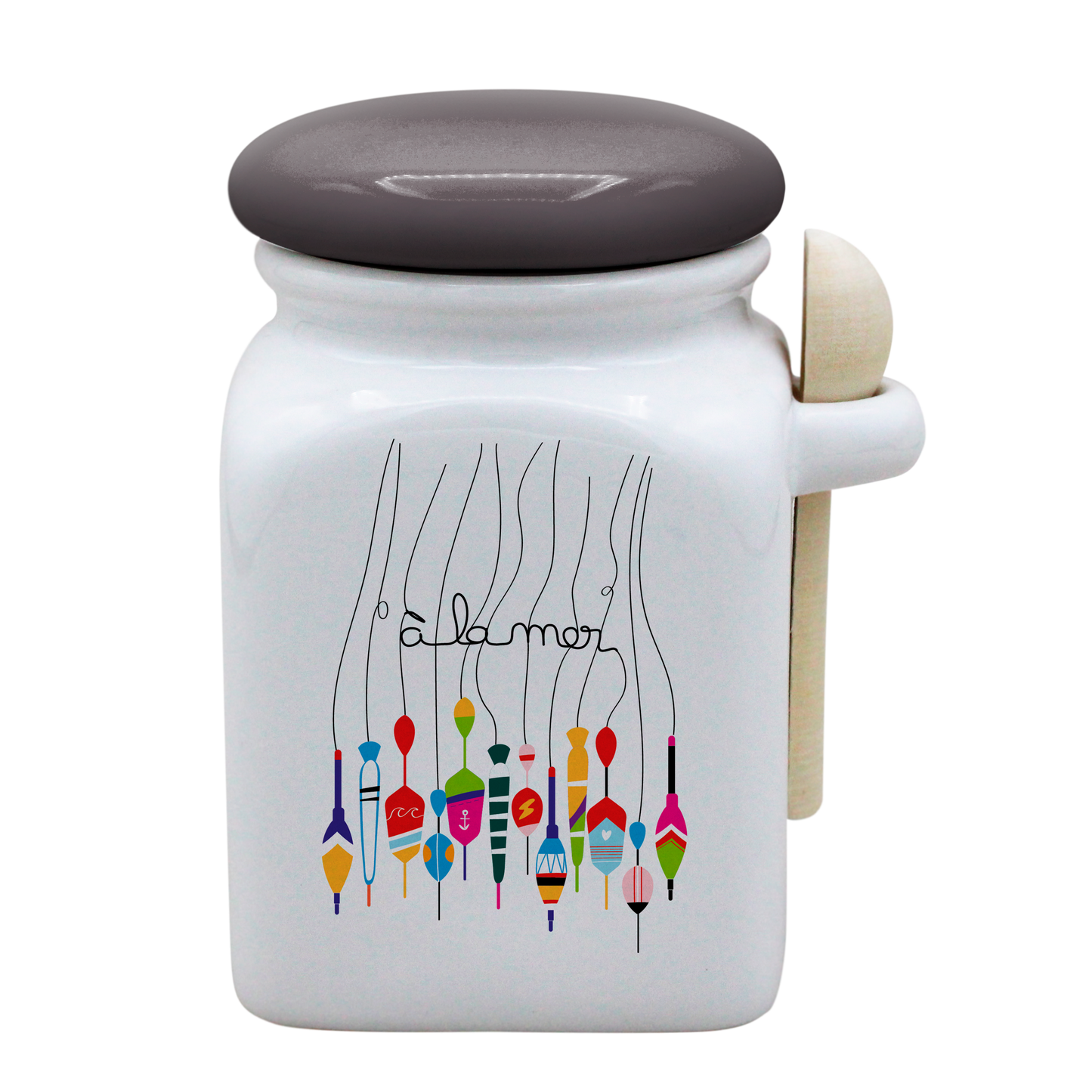 POT BLANC MM COUV. GRIS +CUIL. BOIS - A LA MER BOUCHON