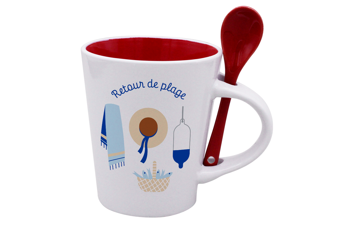 MUG CUILLERE BLANC INT. ROUGE-RETOUR DE PLAGE LA PETITE EMI