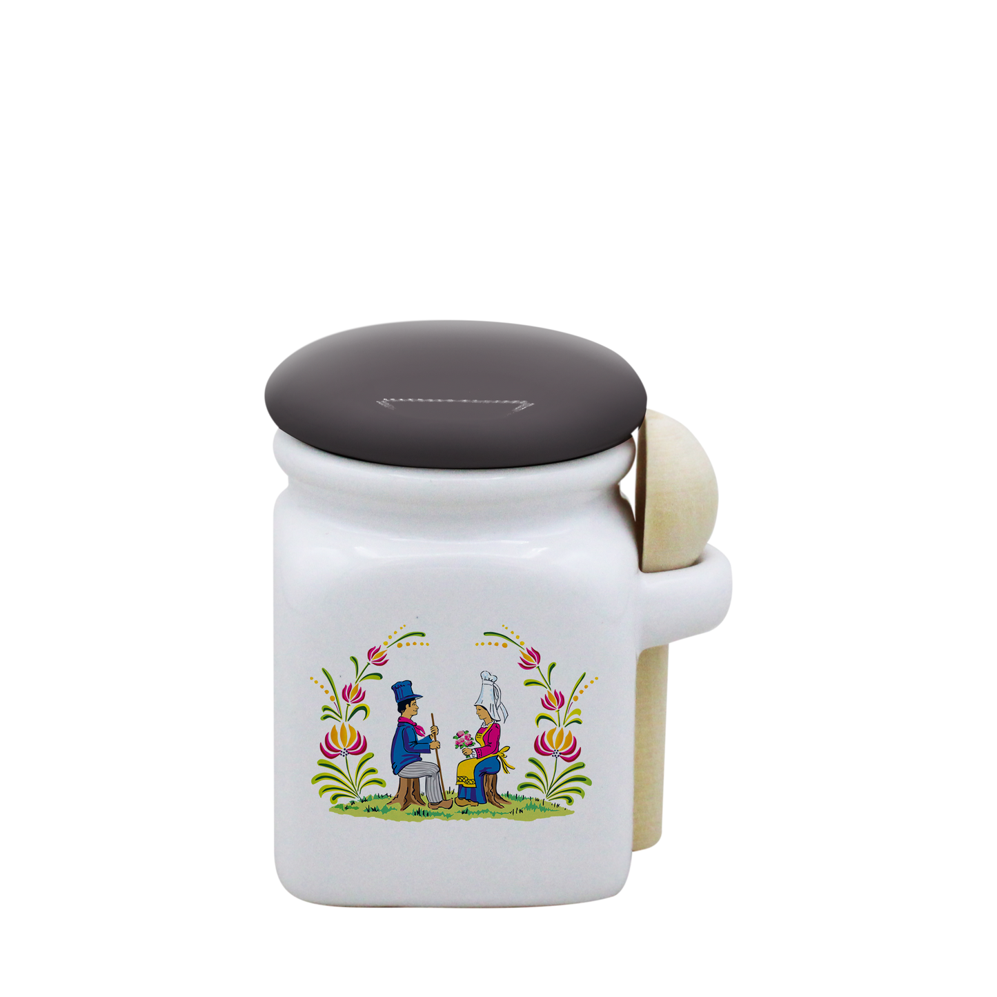 POT BLANC MINI COUV. GRIS+CUIL. BOIS-RENOR