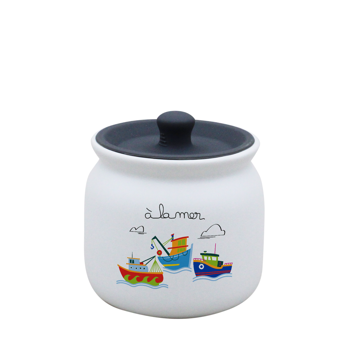 POT BLANC PM COUV. SILICONE GRIS-A LA MER BATEAUX