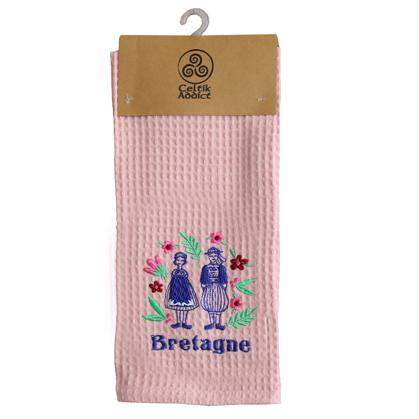 TORCHON NID D'ABEILLE POKOU FLEURI ROSE