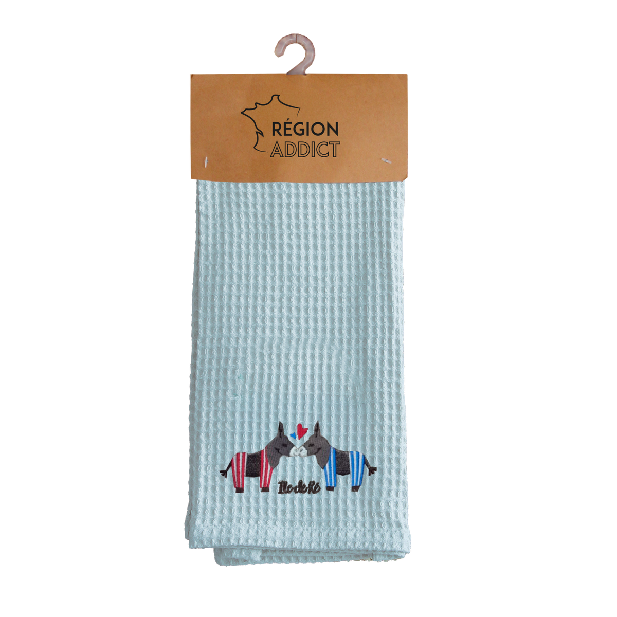 TORCHON NID D'ABEILLE BISOUS ANE ILE DE RE bleu