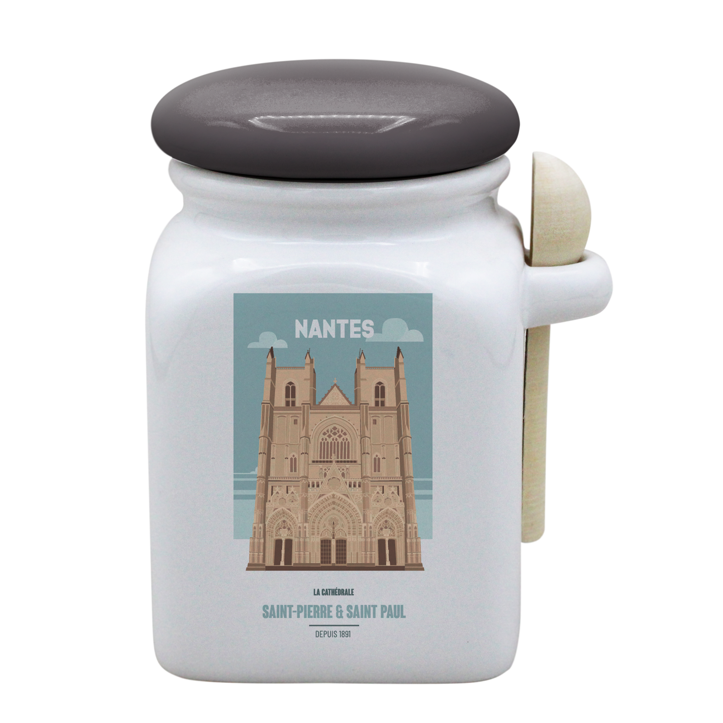 POT BLANC MM COUV. GRIS +CUIL. BOIS-NTECATHE