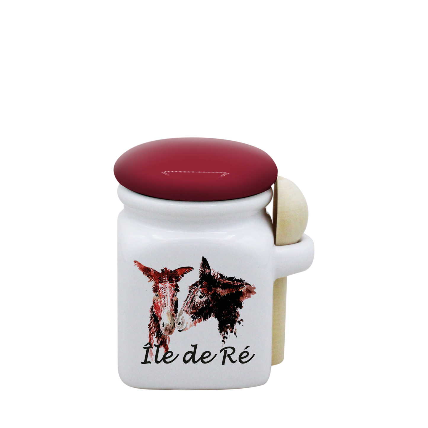 POT BLANC MINI COUV. ROUGE+CUIL. BOIS - 2 ANES ILE DE RE SPE