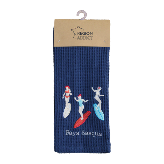 TORCHON NID D'ABEILLE SURF BASQUE BLEU MARINE