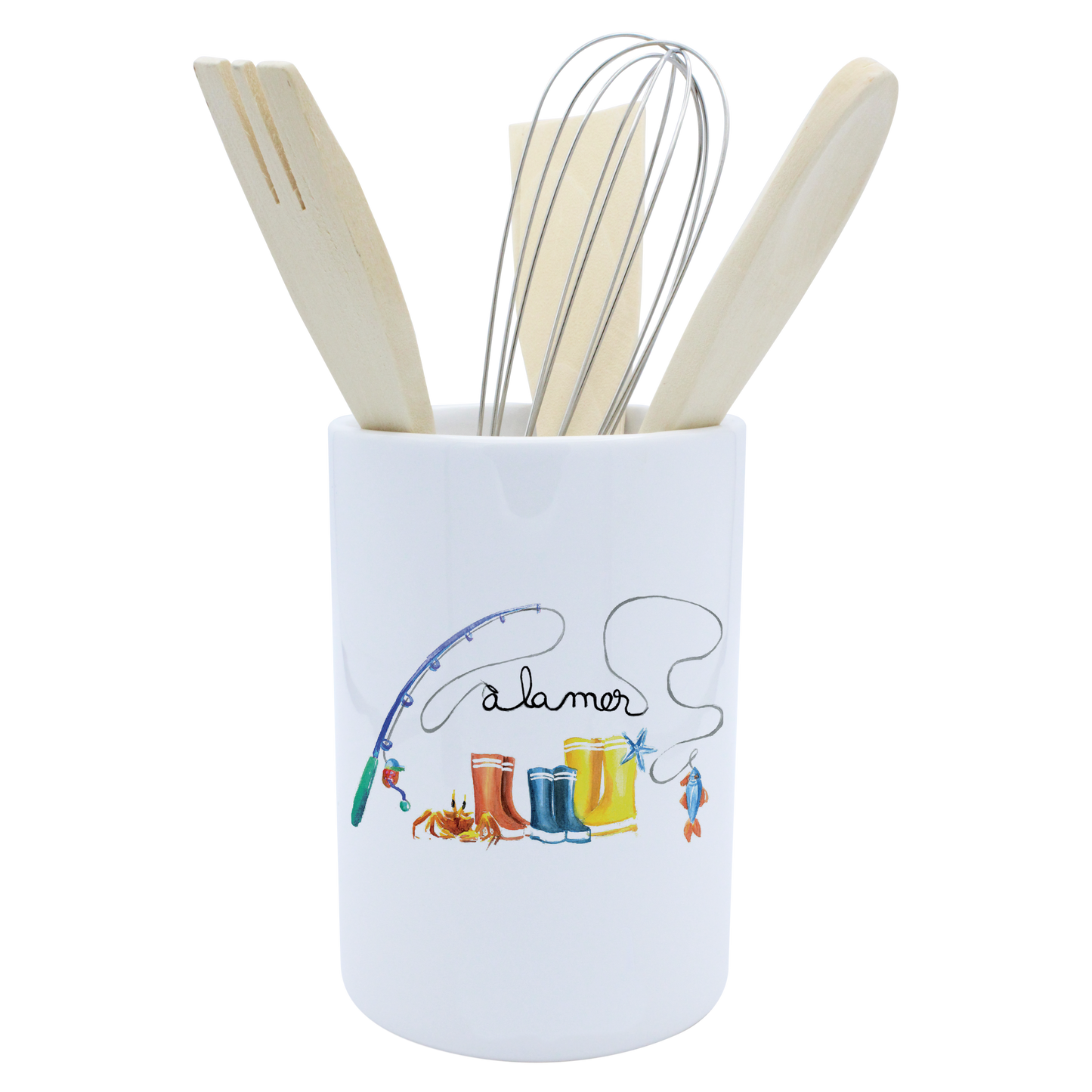 POT A USTENSILES BLANC-BOTTE A LA MER