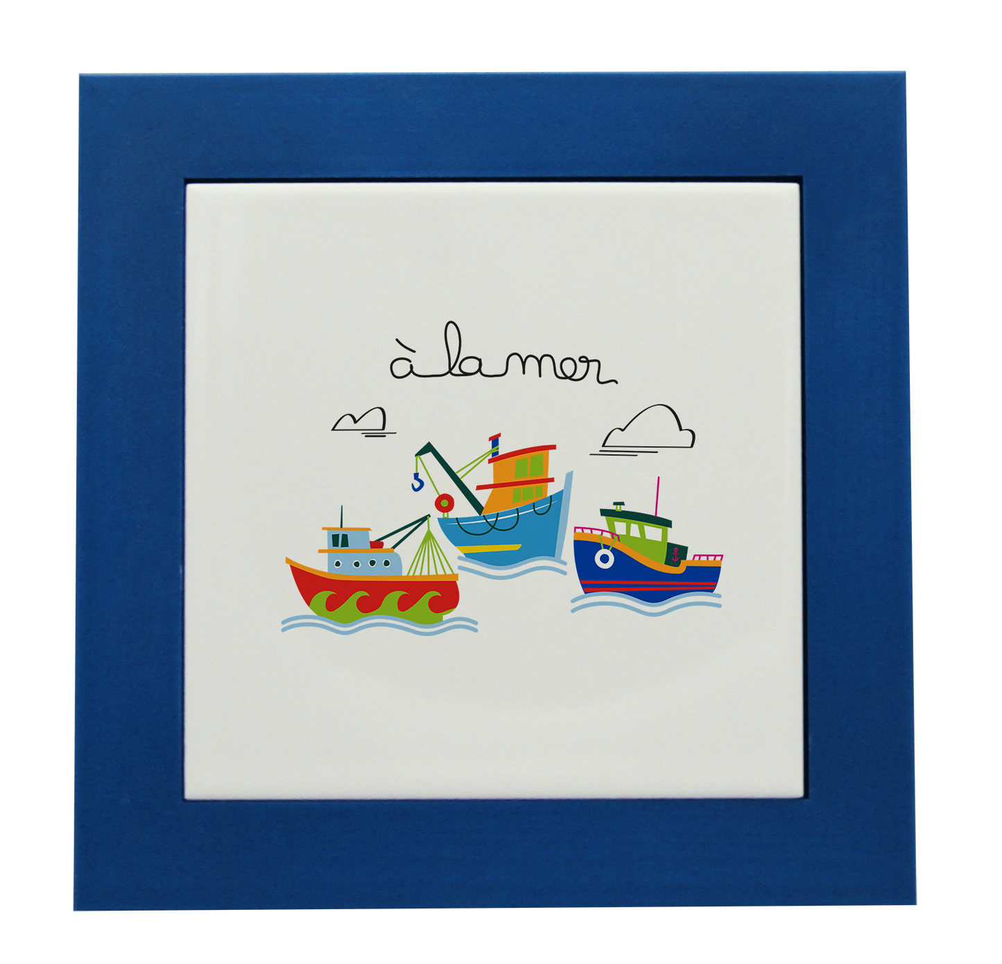 ENTOURAGE BOIS CYAN-CARREAU FAIENCE 15x15 NU-A LA MER BATEAUX