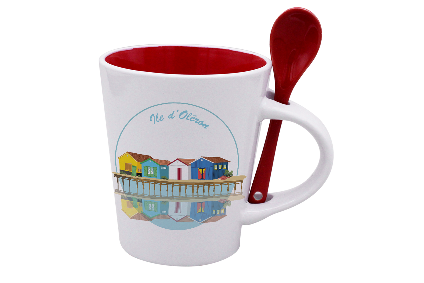 MUG CUILLERE BLANC INT. ROUGE-CABOLERO