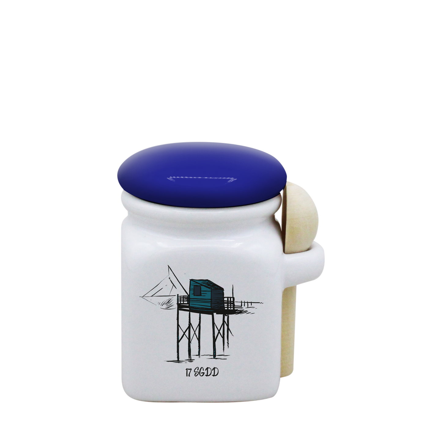 POT BLANC MINI COUV. BLEU+CUIL. BOIS-CARBLE17