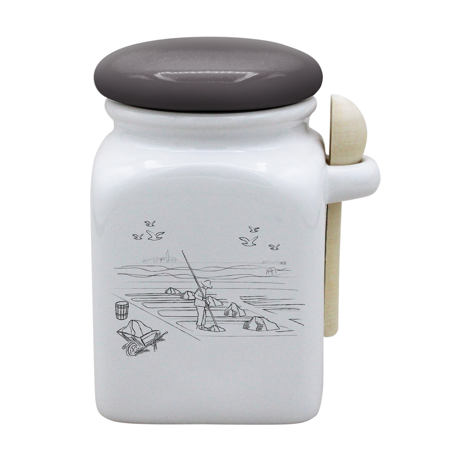 POT BLANC MM COUV. GRIS +CUIL. BOIS-MASALB