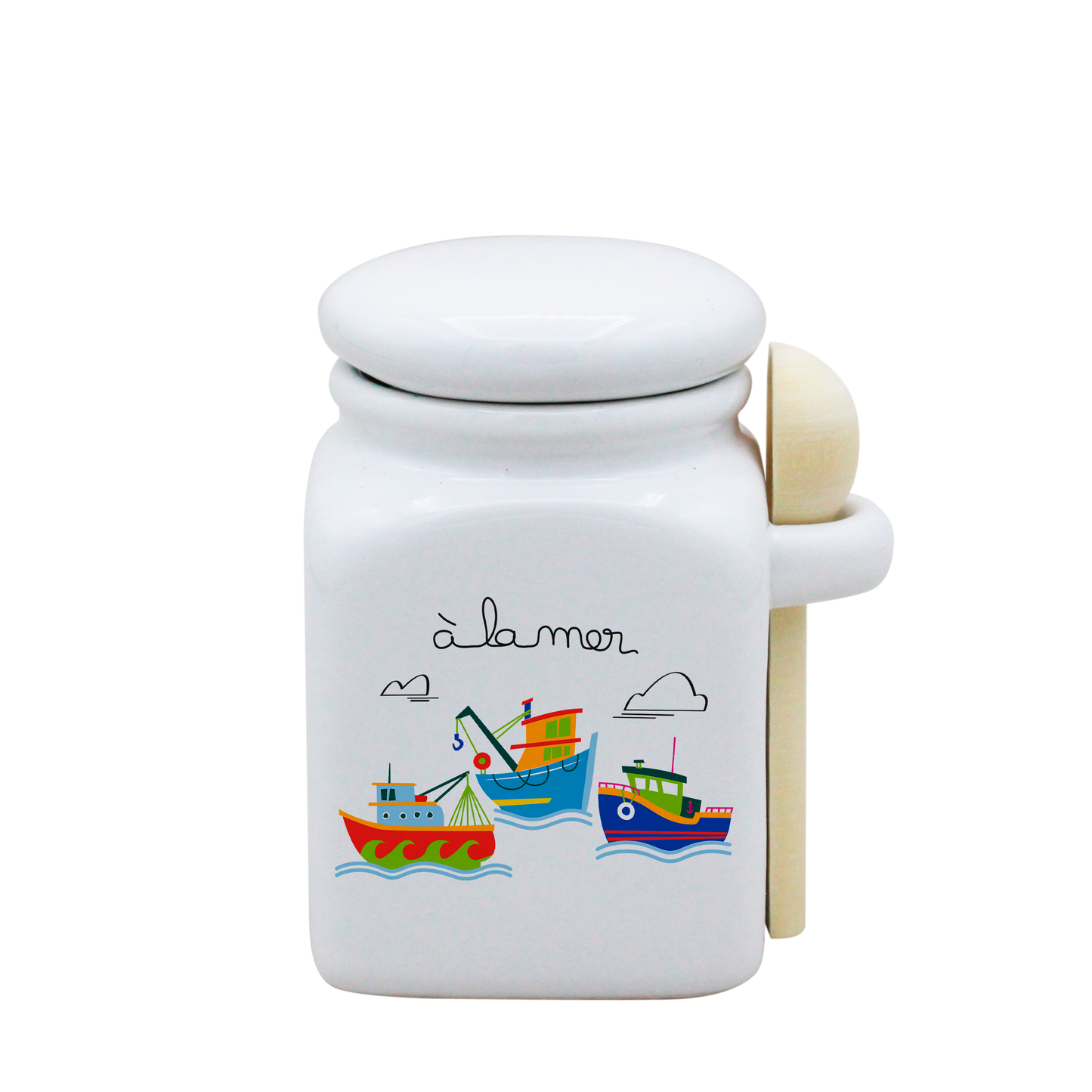 POT BLANC PM COUV. BLANC+CUIL. BOIS-A LA MER BATEAUX