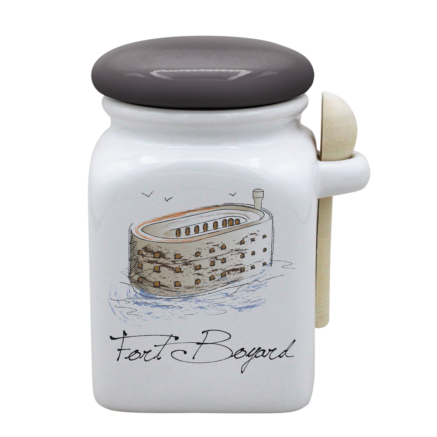 POT BLANC MM COUV. GRIS +CUIL. BOIS-FOBOYD