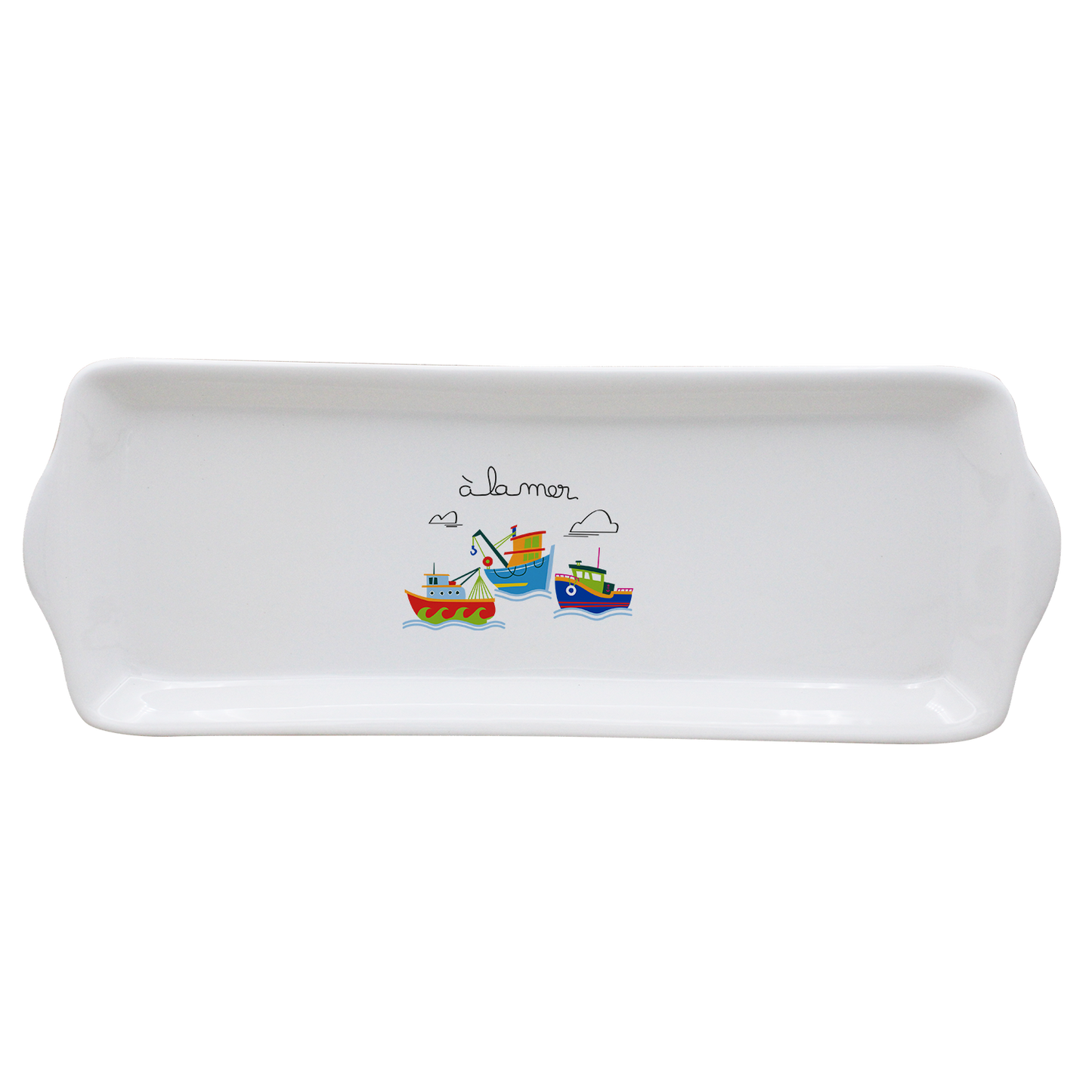 PLAT A CAKE BLANC-A LA MER BATEAUX