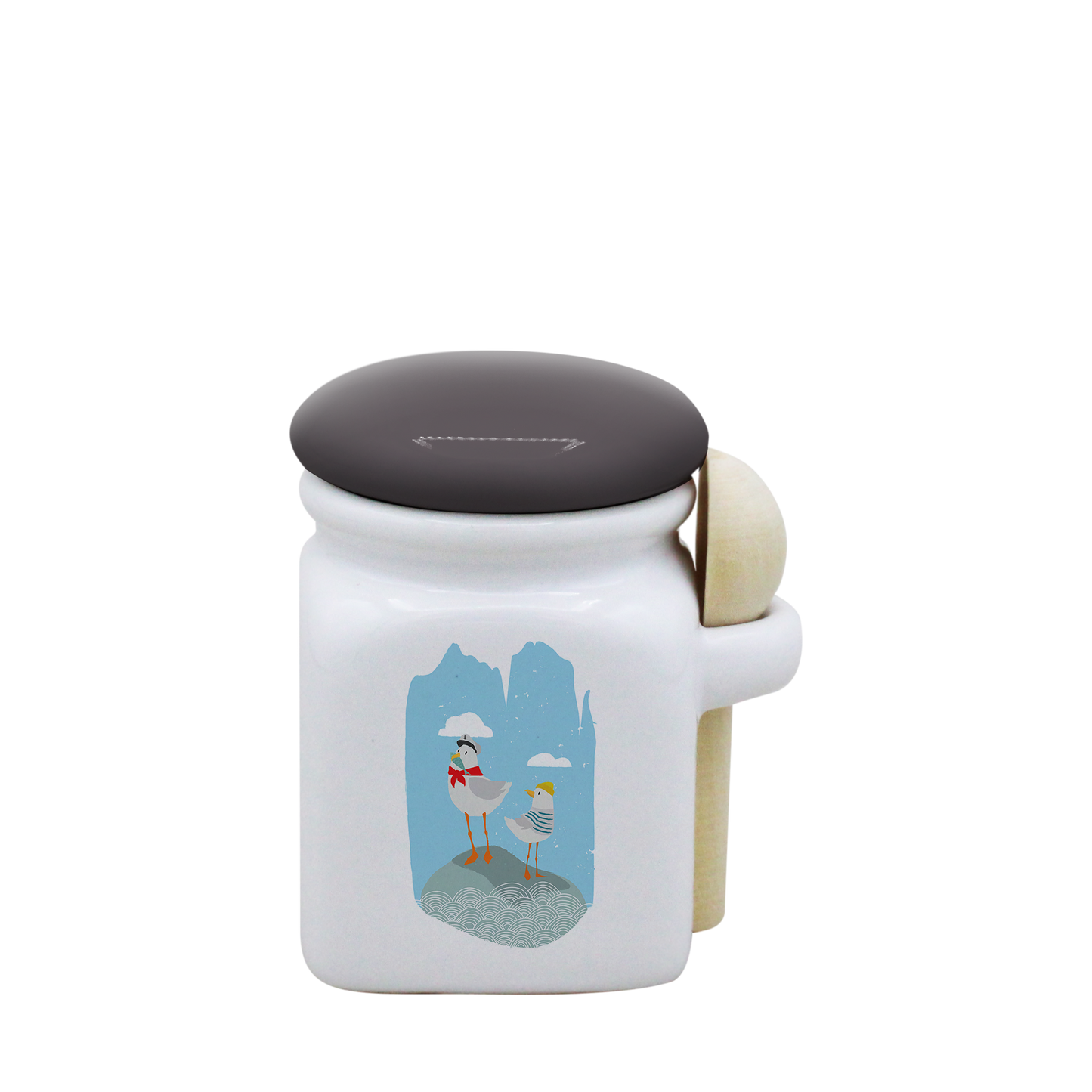POT BLANC MINI COUV. GRIS+CUIL. BOIS - MARIN MOUETTES