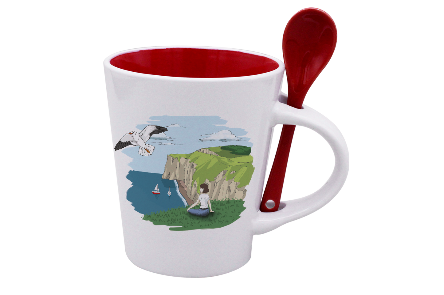 MUG CUILLERE BLANC INT. ROUGE-FALEFIL