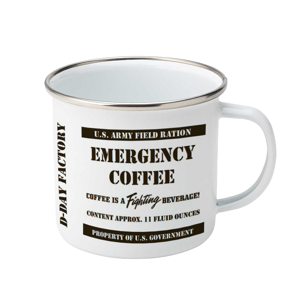 MUG METAL EMERGENCY COFEE FOND BLANC