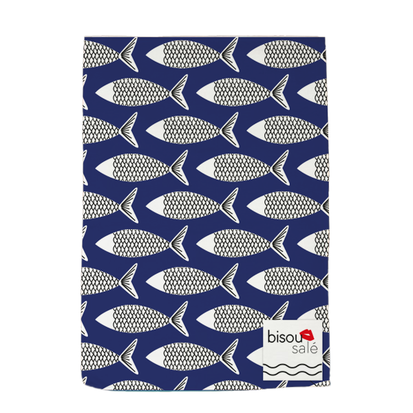 TORCHON BISOUS SALÉ MOTIF POISSON BLEU FONCÉ