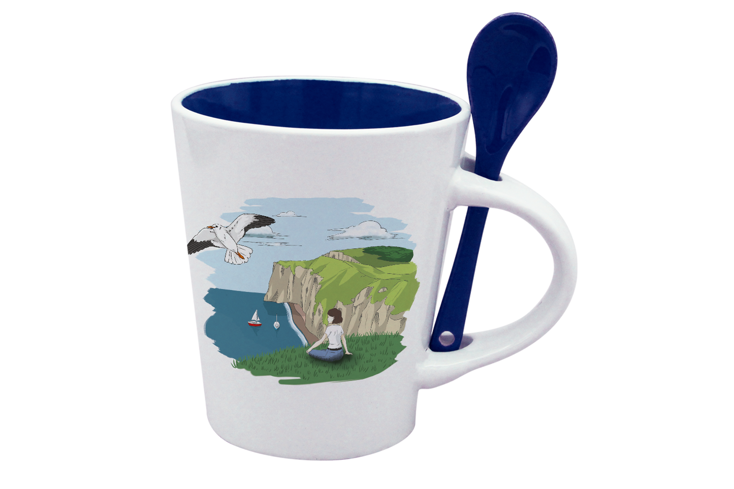 MUG CUILLERE BLANC INT. BLEU-FALEFIL