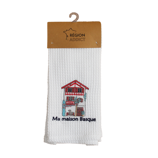 TORCHON NID D'ABEILLE MAISON BASQUE BLANC