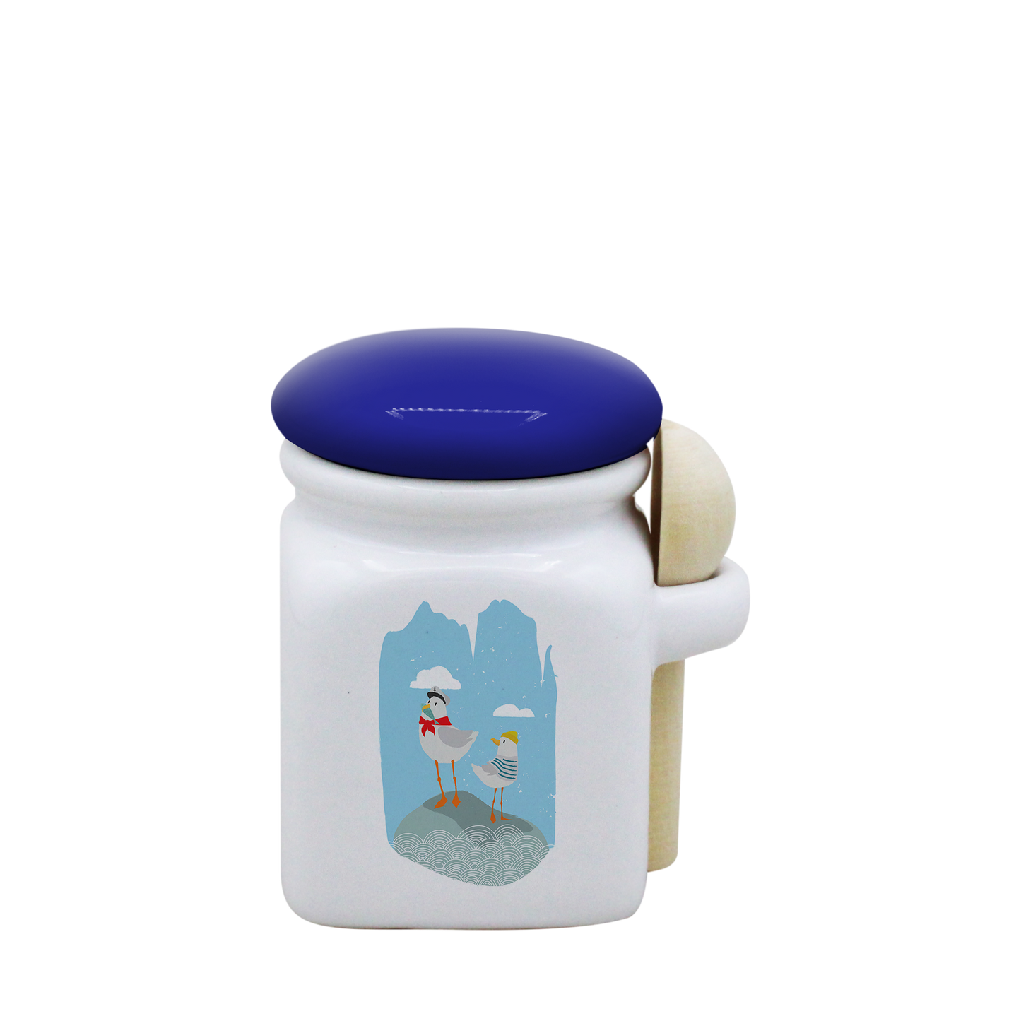 POT BLANC MINI COUV. BLEU+CUIL. BOIS-MARINM