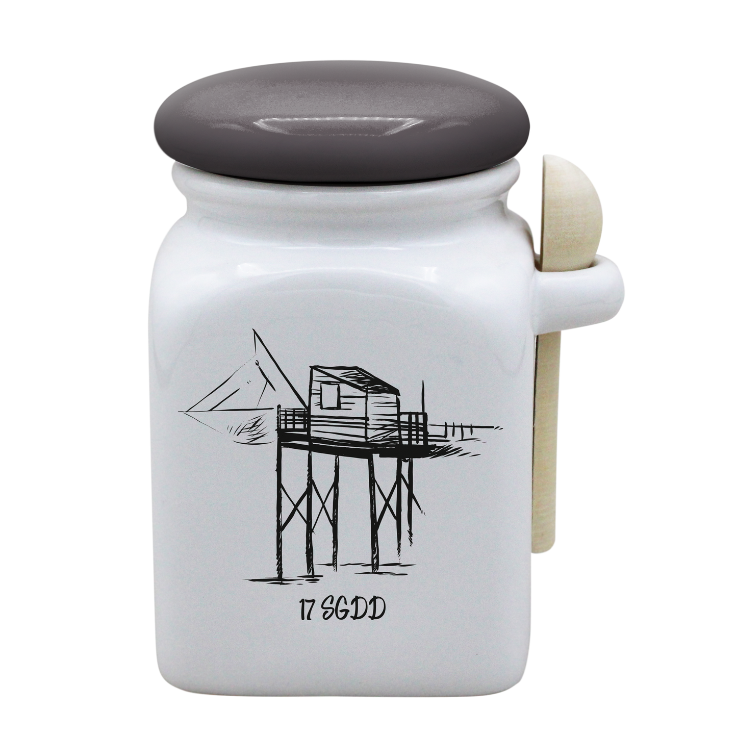 POT BLANC MM COUV. GRIS +CUIL. BOIS - CARRELET NOIR SPE BO ET BON