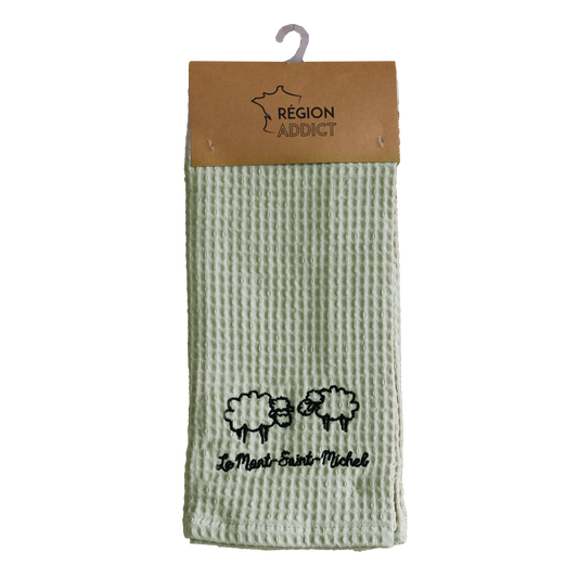 TORCHON NID D'ABEILLE MOUTONS MSM VERT