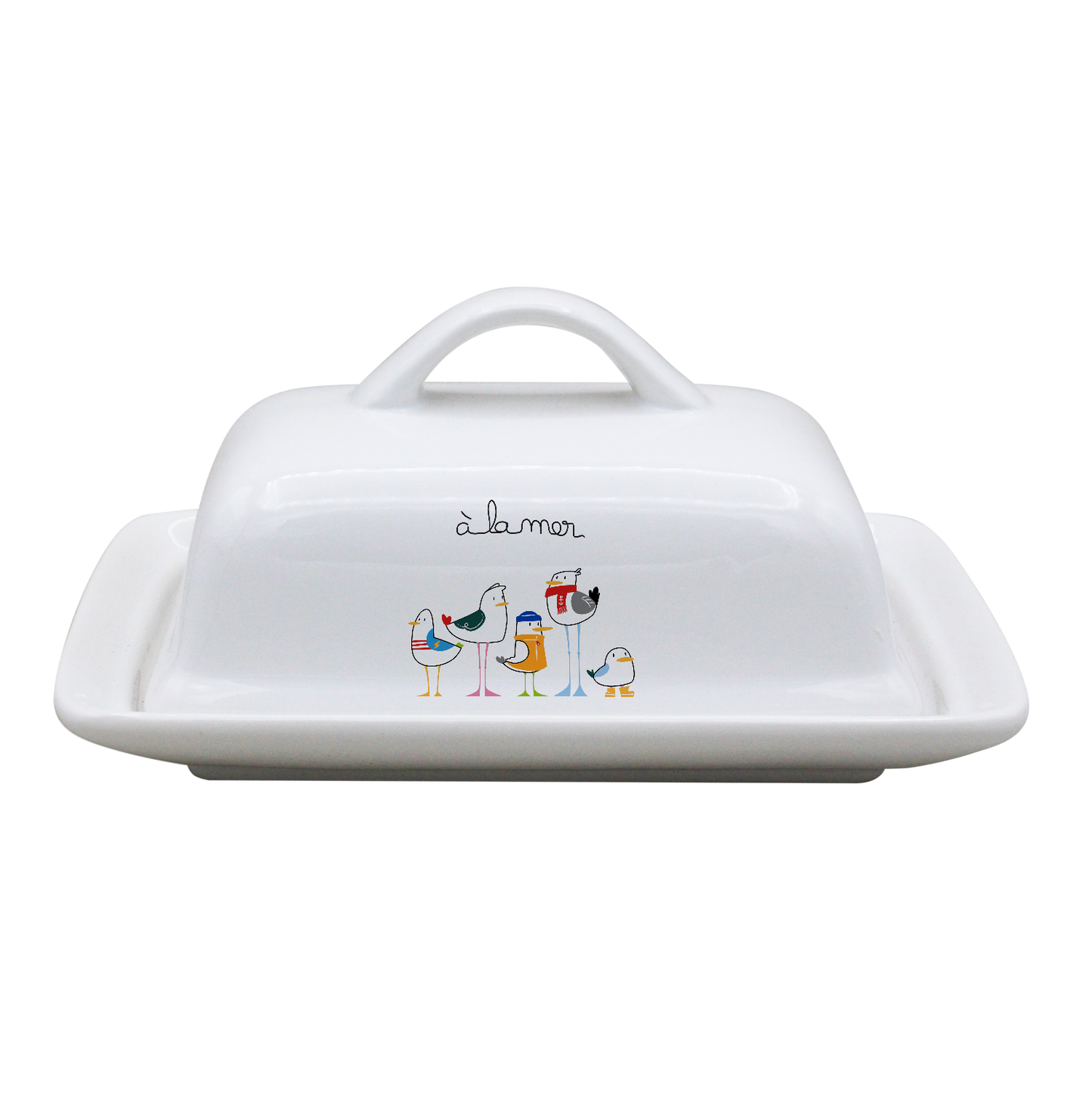 BEURRIER RECTANGLE BLANC-A LA MER MOUETTES