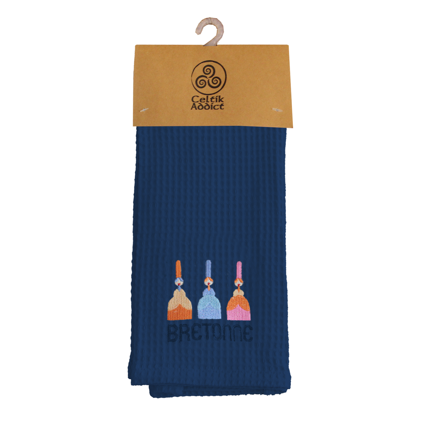 TORCHON NID D'ABEILLE BIGOUDENE 70S BLEU MARINE
