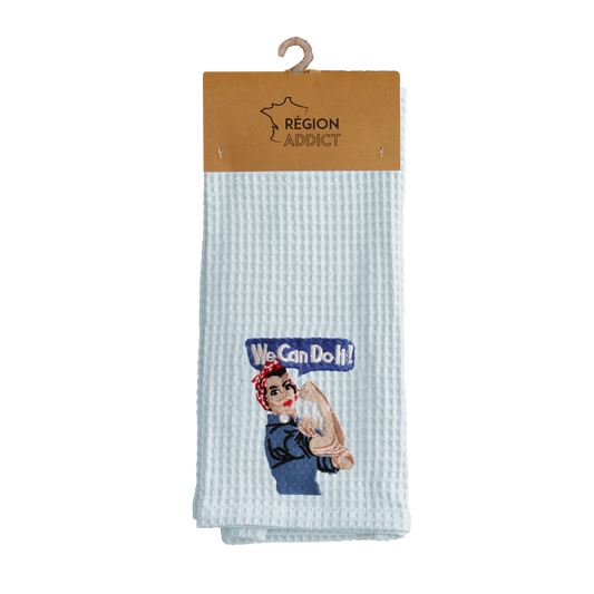 TORCHON NID D'ABEILLE ROSIE BLEU