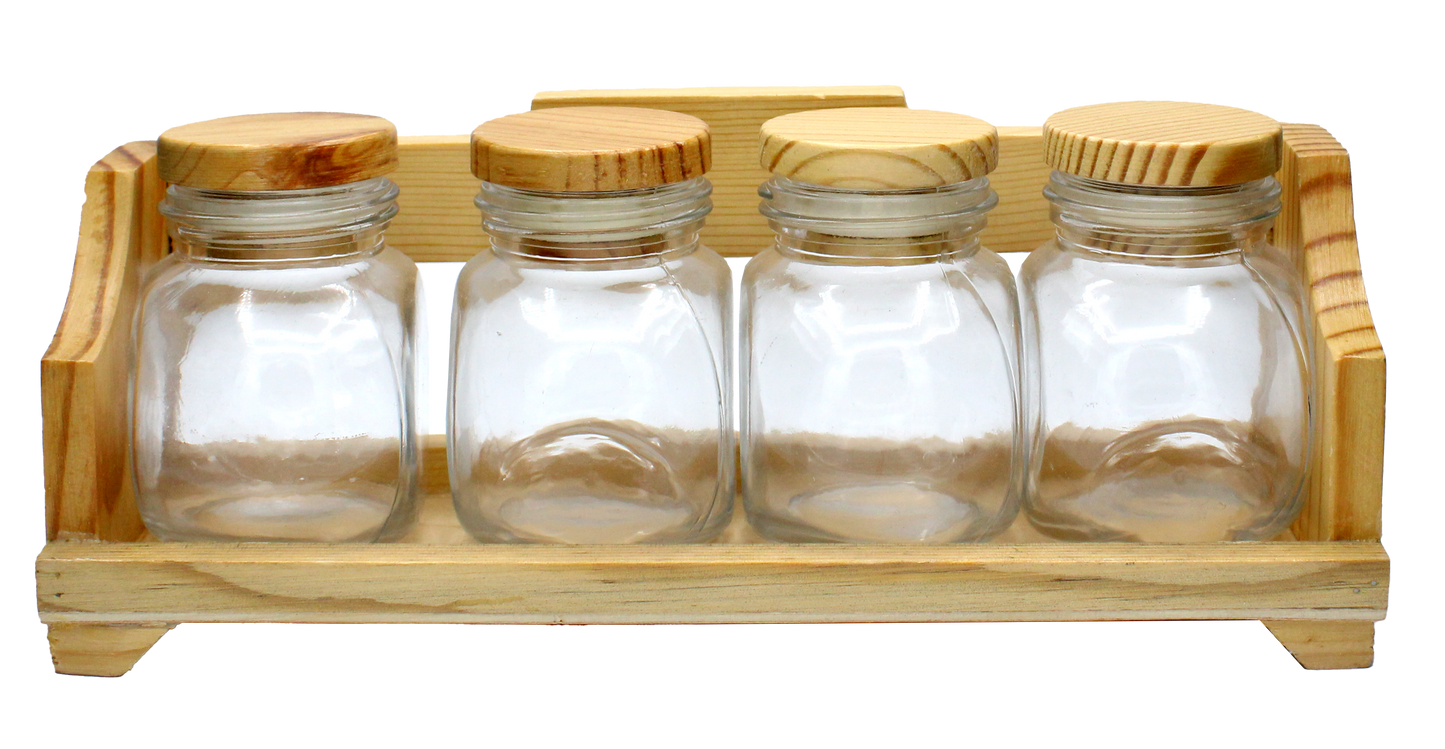 SET 4 POTS COUV. BOIS PM 100ml+ SUPPORT BOIS