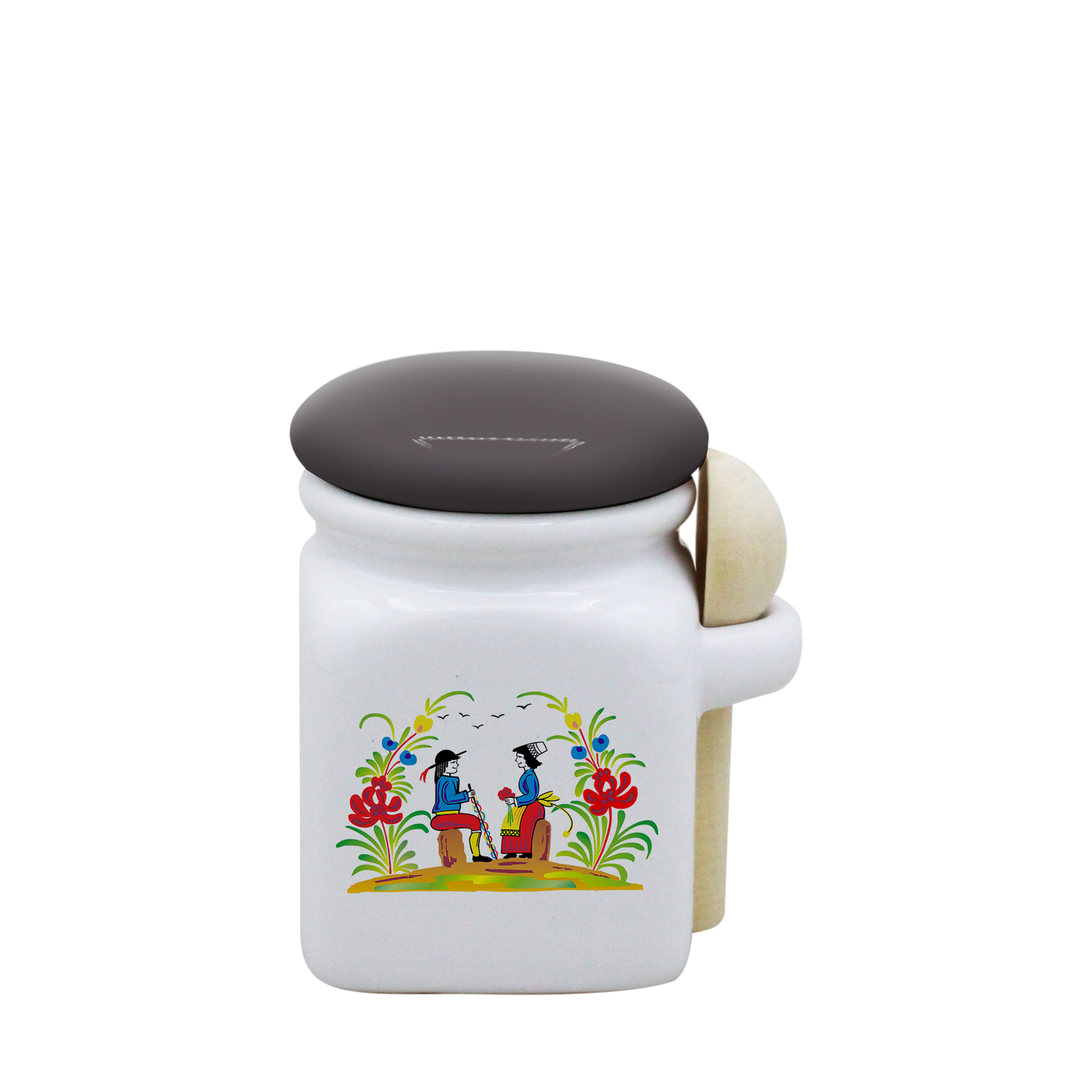 POT BLANC MINI COUV. GRIS+CUIL. BOIS-RETRO