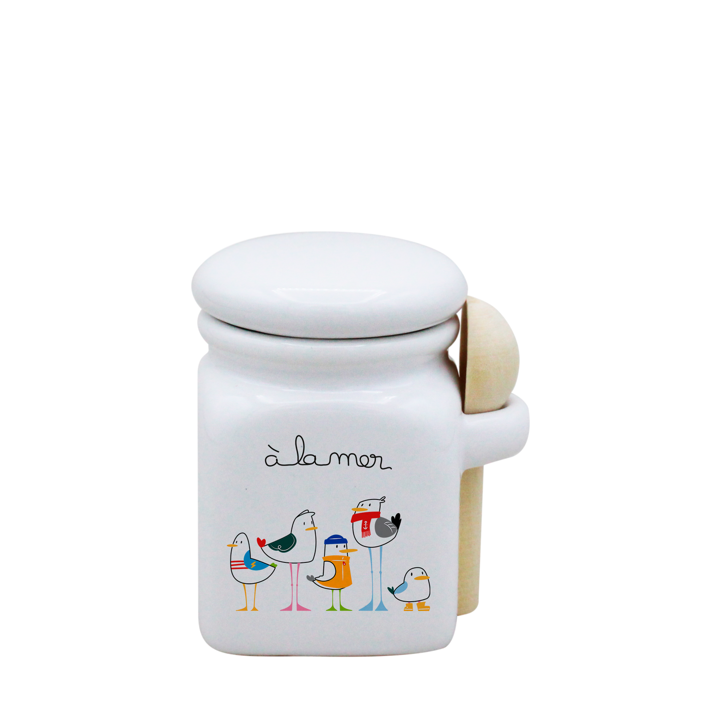 POT BLANC MINI COUV. BLANC+CUIL. BOIS-A LA MER MOUETTES