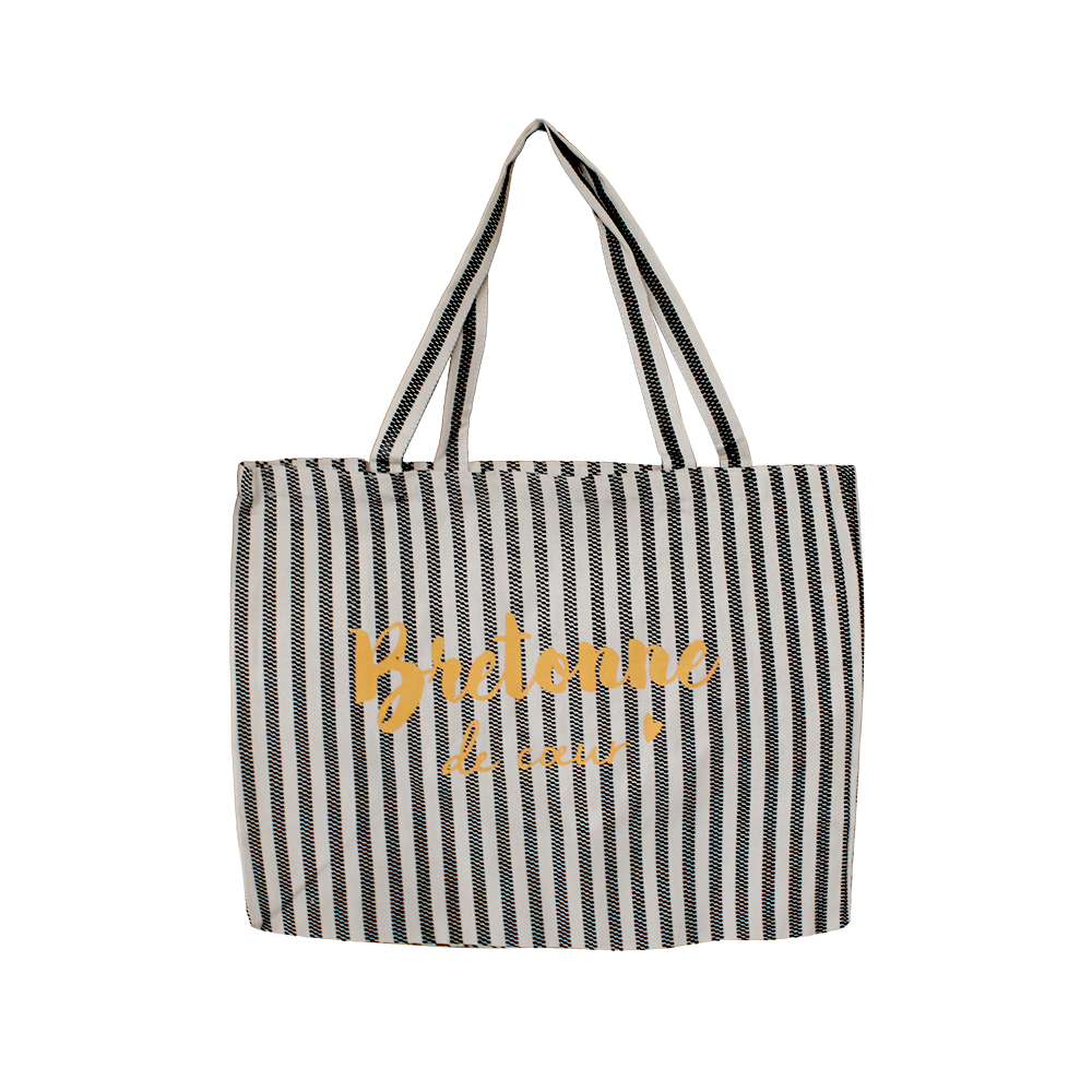 SAC DE PLAGE BRETONNE DE COEUR RAYURES NOIRES