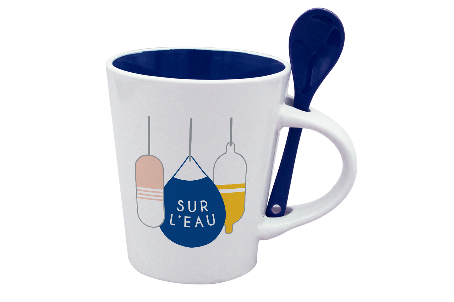 MUG CUILLERE BLANC INT. BLEU-BOUEE SUR L'EAU LA PETITE EMI