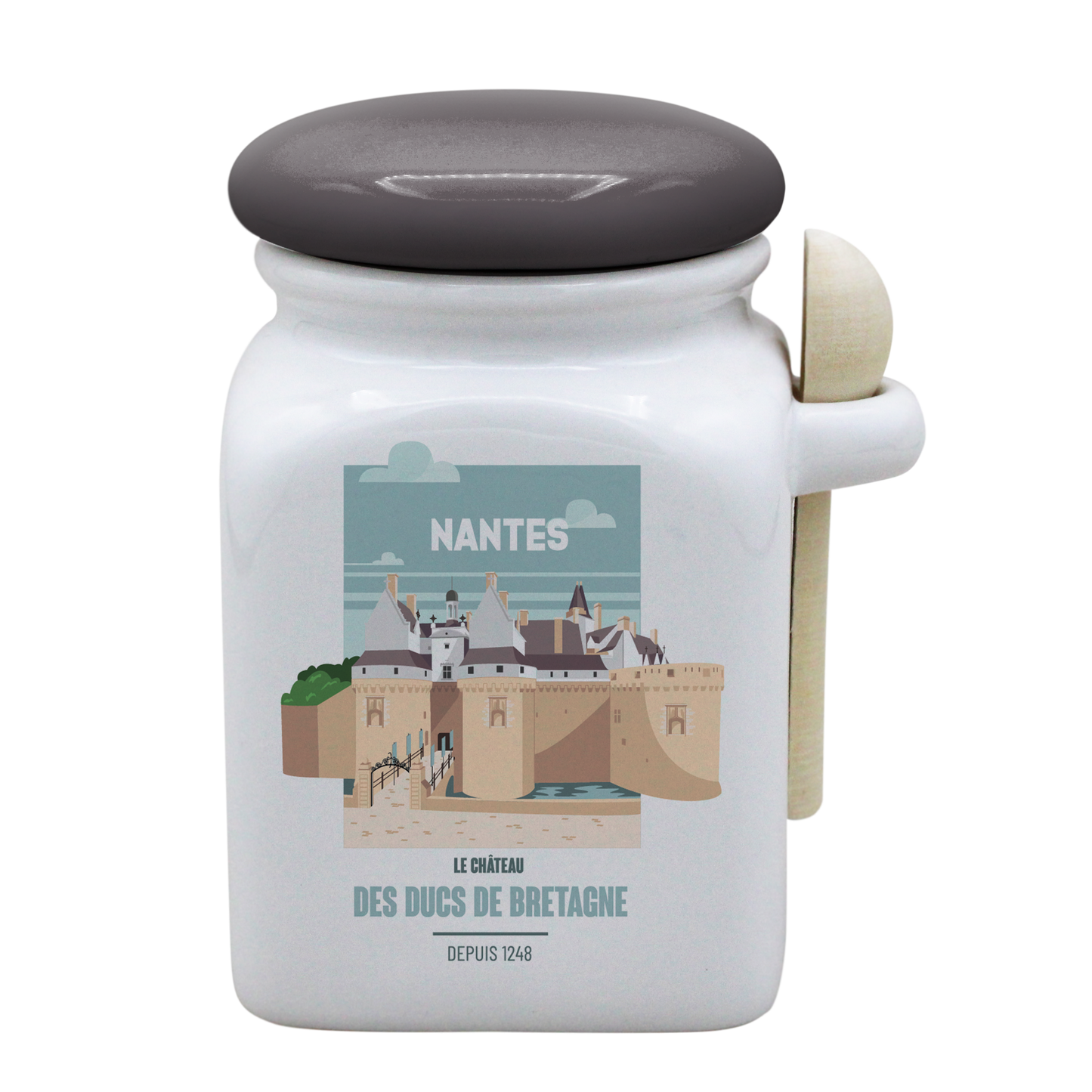 POT BLANC MM COUV. GRIS +CUIL. BOIS-NTECHATO