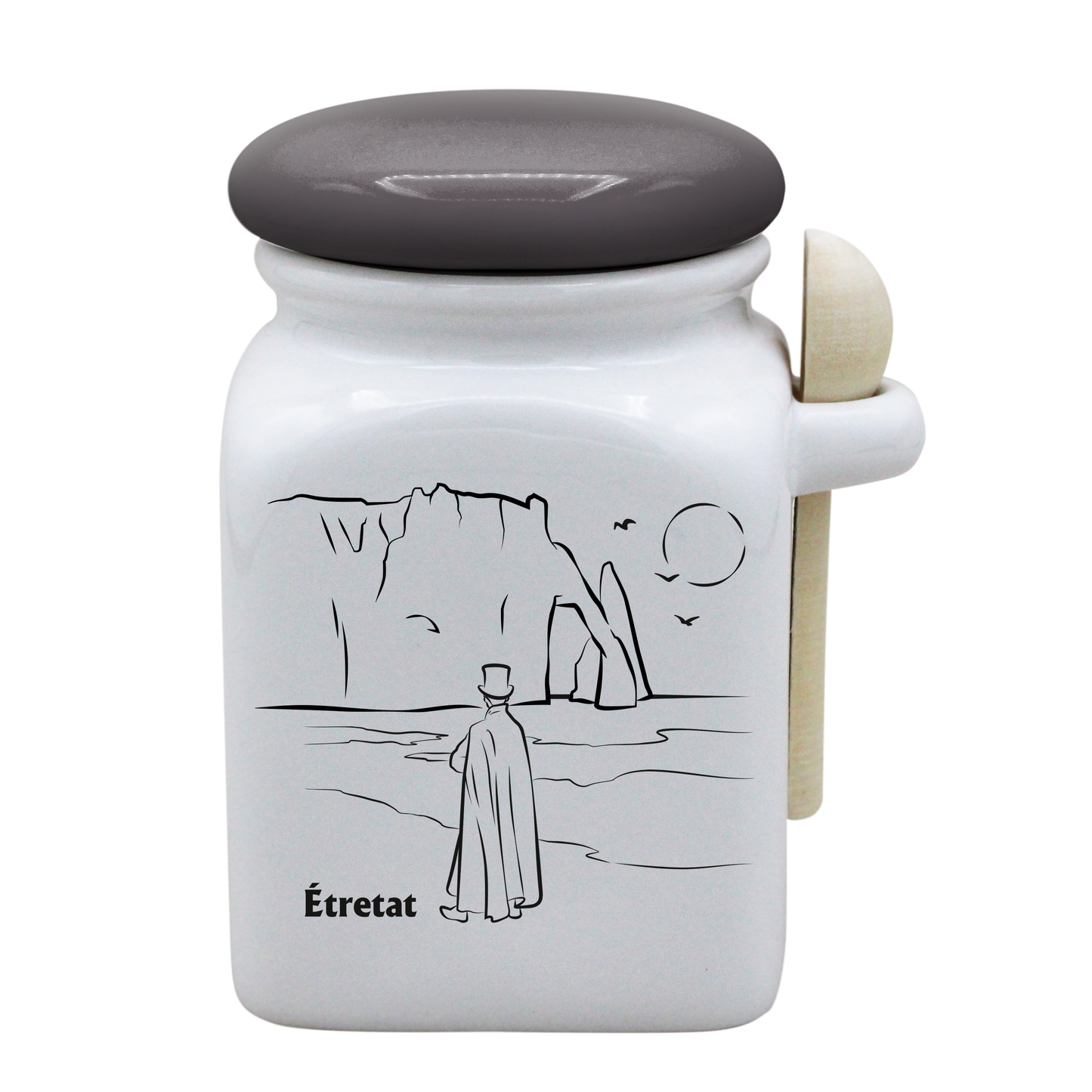 POT BLANC MM COUV. GRIS +CUIL. BOIS - DECOR ARSENE LUPIN SPE LA ROSE DES VENTS