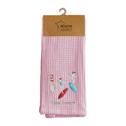 TORCHON NID D'ABEILLE SURF BASQUE ROSE