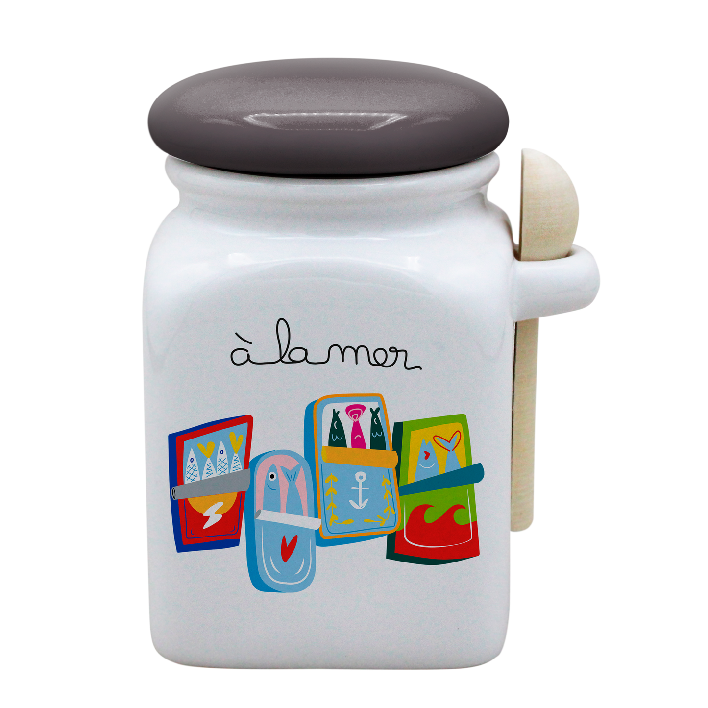 POT BLANC MM COUV. GRIS +CUIL. BOIS-A LA MER SARDINES