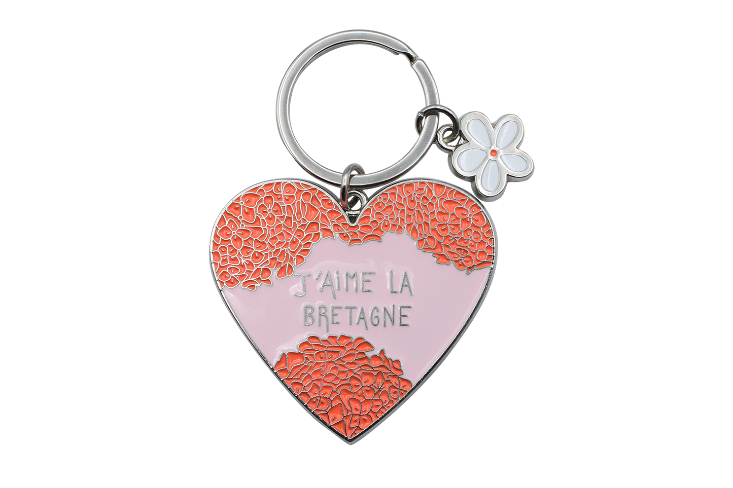 PORTE CLES METAL COEUR J'AIME LA BRETAGNE ROSE